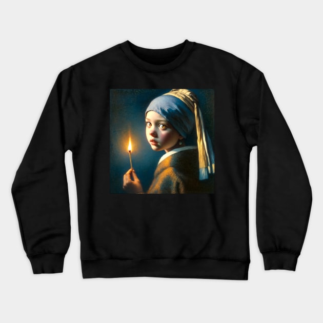 Illuminated Grief: The Match Girl's Lament - Vermeer's Vision Reimagined Crewneck Sweatshirt by Edd Paint Something